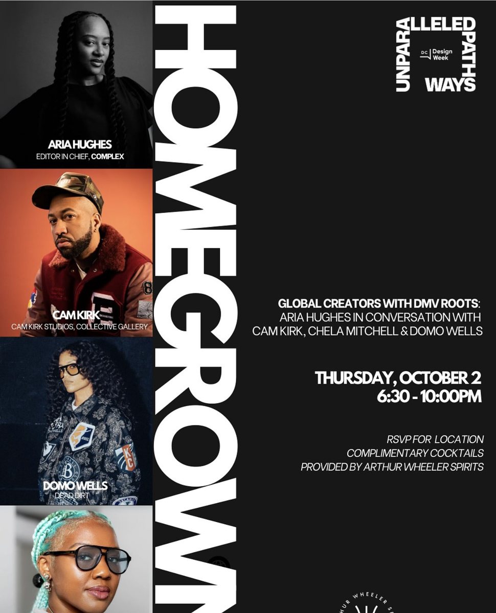 Homegrown program flyer: Aria Hughes, Cam Kirk, Domo Wells and Chela Mitchell; Thursday, October 2, 6:30–10:00 PM