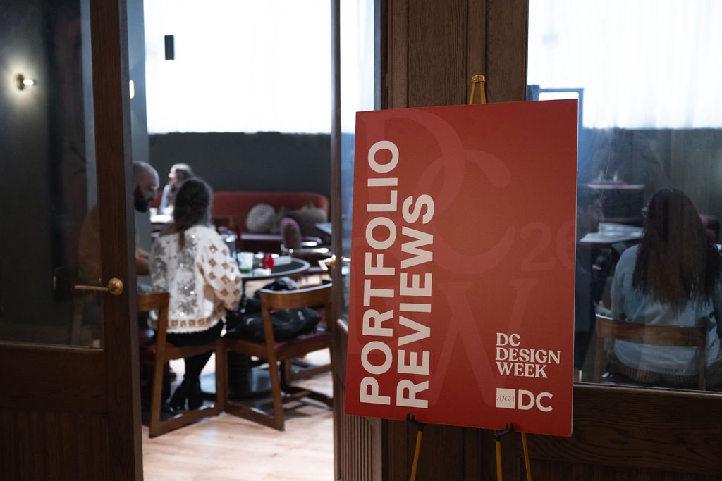 Portfolio Reviews sign at the library entrance