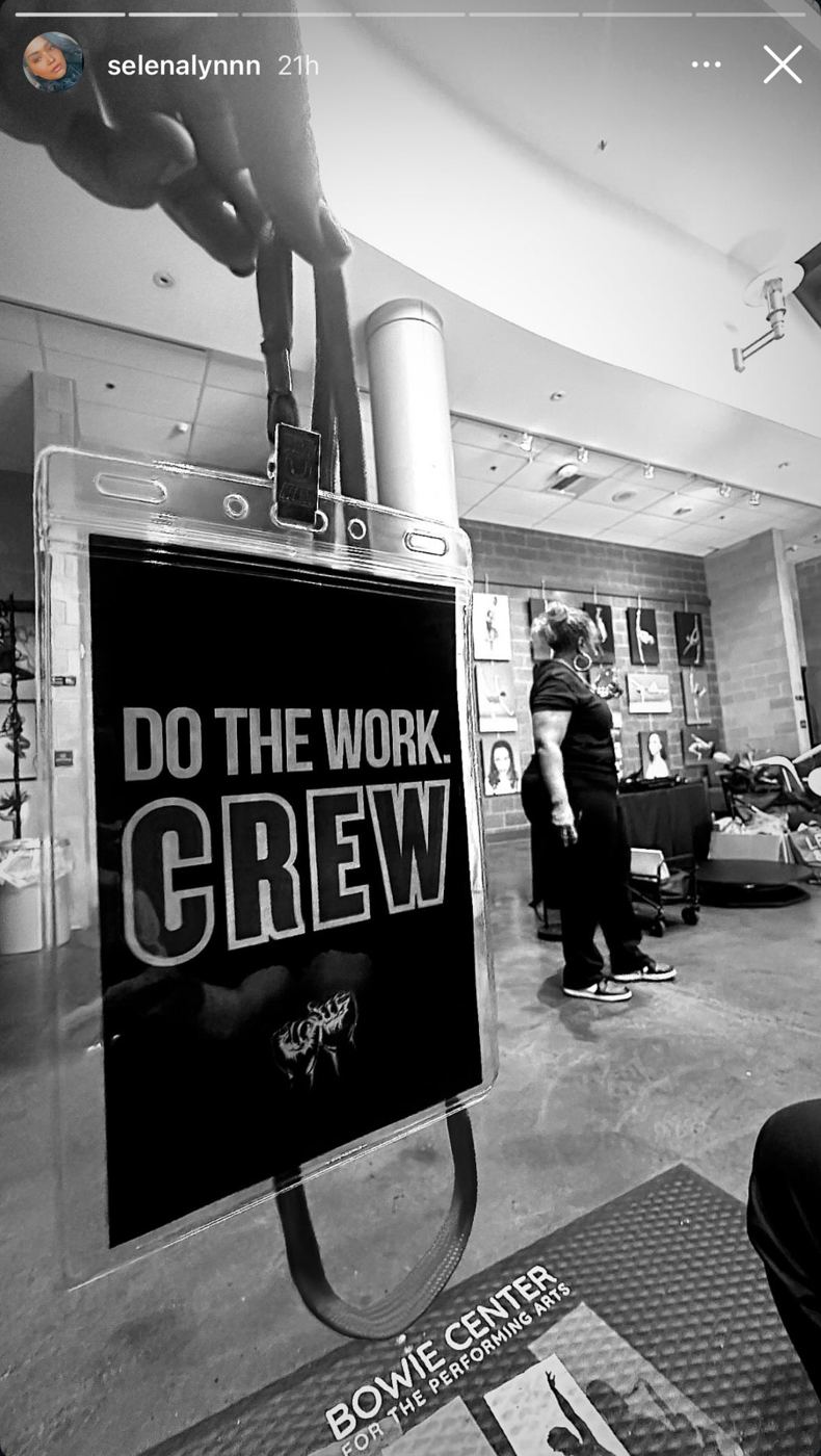 A DO THE WORK. CREW badge at Bowie Center for the Performing Arts