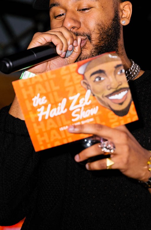 The Hail Zel Show game card, in use on stage