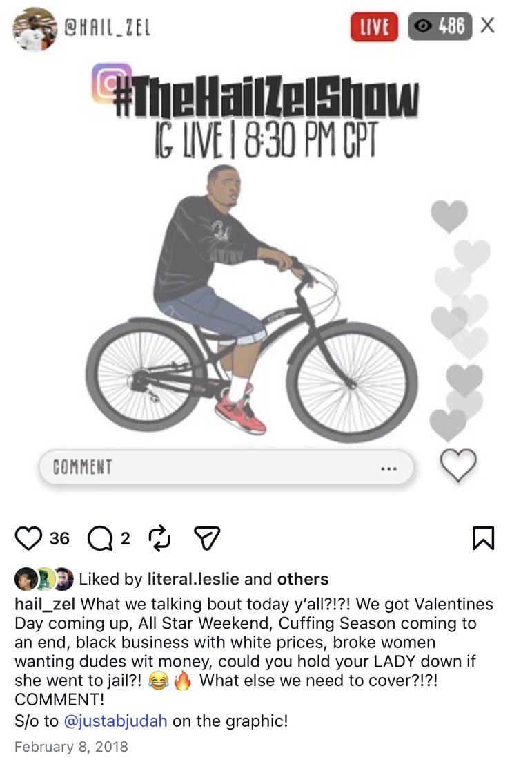 Instagram post: #TheHailZelShow, IG Live 8:30 PM EST, February 2018
